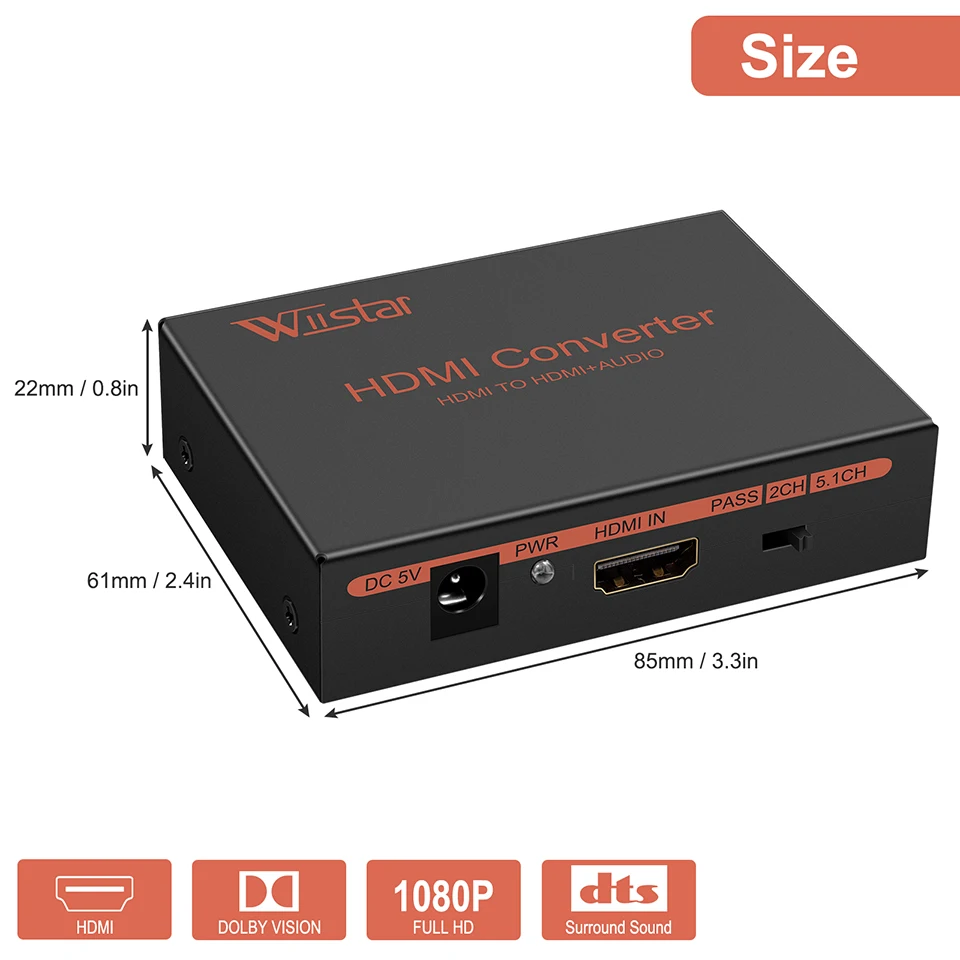 Imagem -02 - Hdmi para Hdmi Extrator de Áudio Divisor de Vídeo Conector Adaptador r l e Suporte de Áudio Spdif 2.1 5.1ch