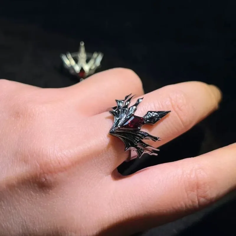 Vintage Alien Irregular Crown Ring Female, Dark Wind Halloween Open Ring Male, Party Accessories