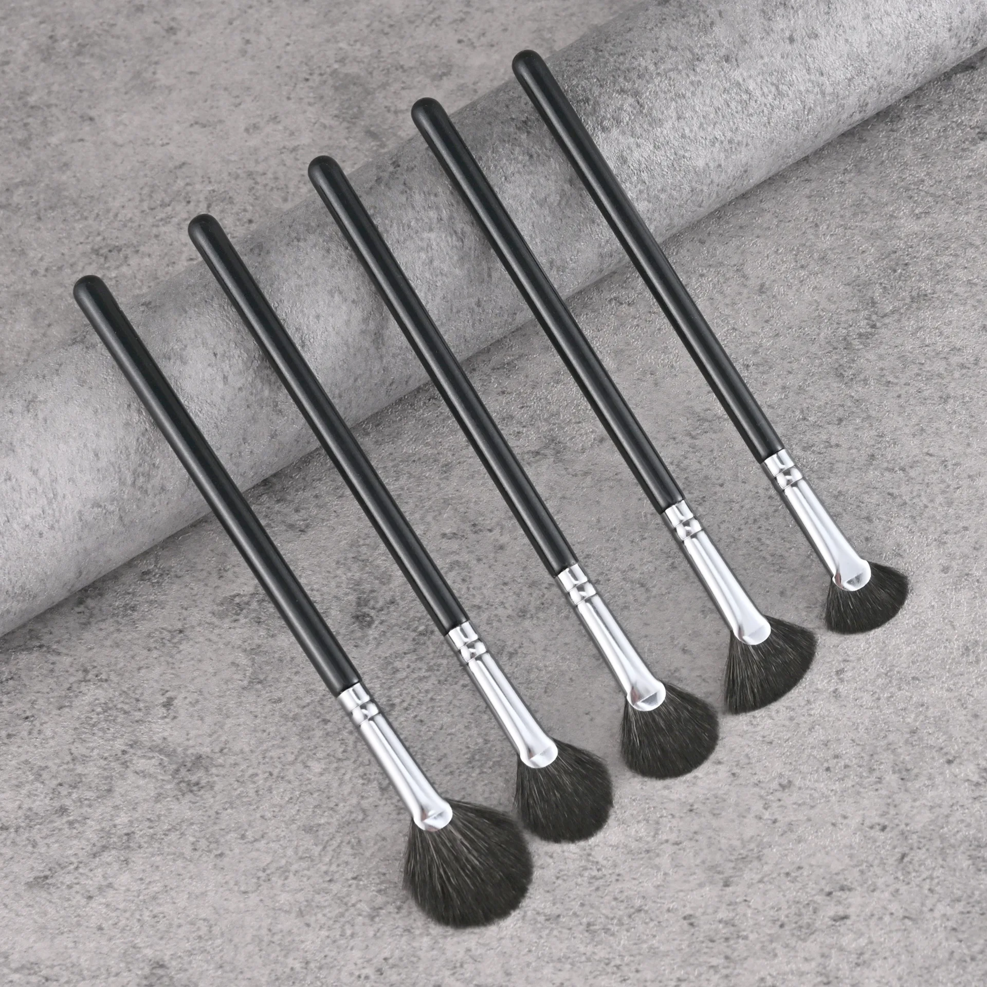 Fan Makeup Brush Wholesale Custom Logo Natural Goat Hair Brushes for Facial Cosmetic Loose Powder Highlighter Beauty Tool 10pcs