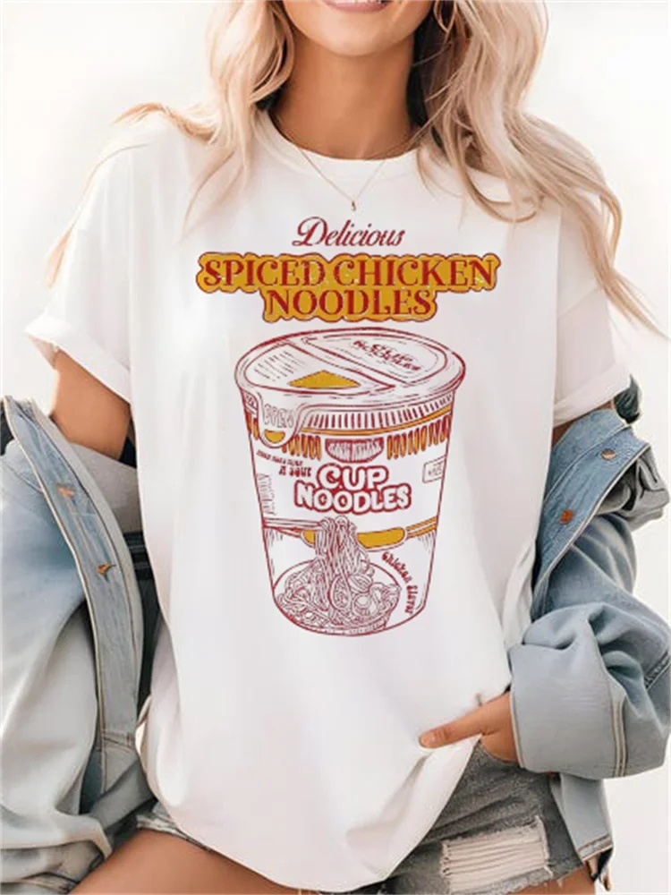 Camiseta blanca de manga corta con estampado de Lobster Club para mujer, ropa bonita de verano con cuello redondo y dibujos animados para viajes y vacaciones