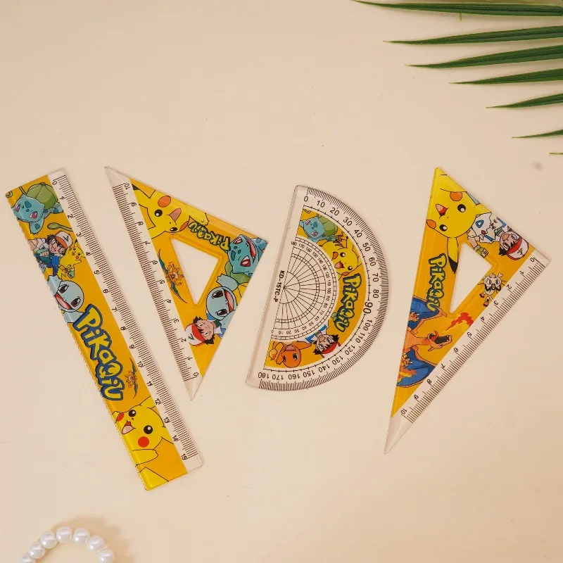 

Cartoon Pikachu Ruler Set Cute Anime Pokemon Student Stationery for Straightedge, Set Square, Angle Ruler Measuring Tool Gifts