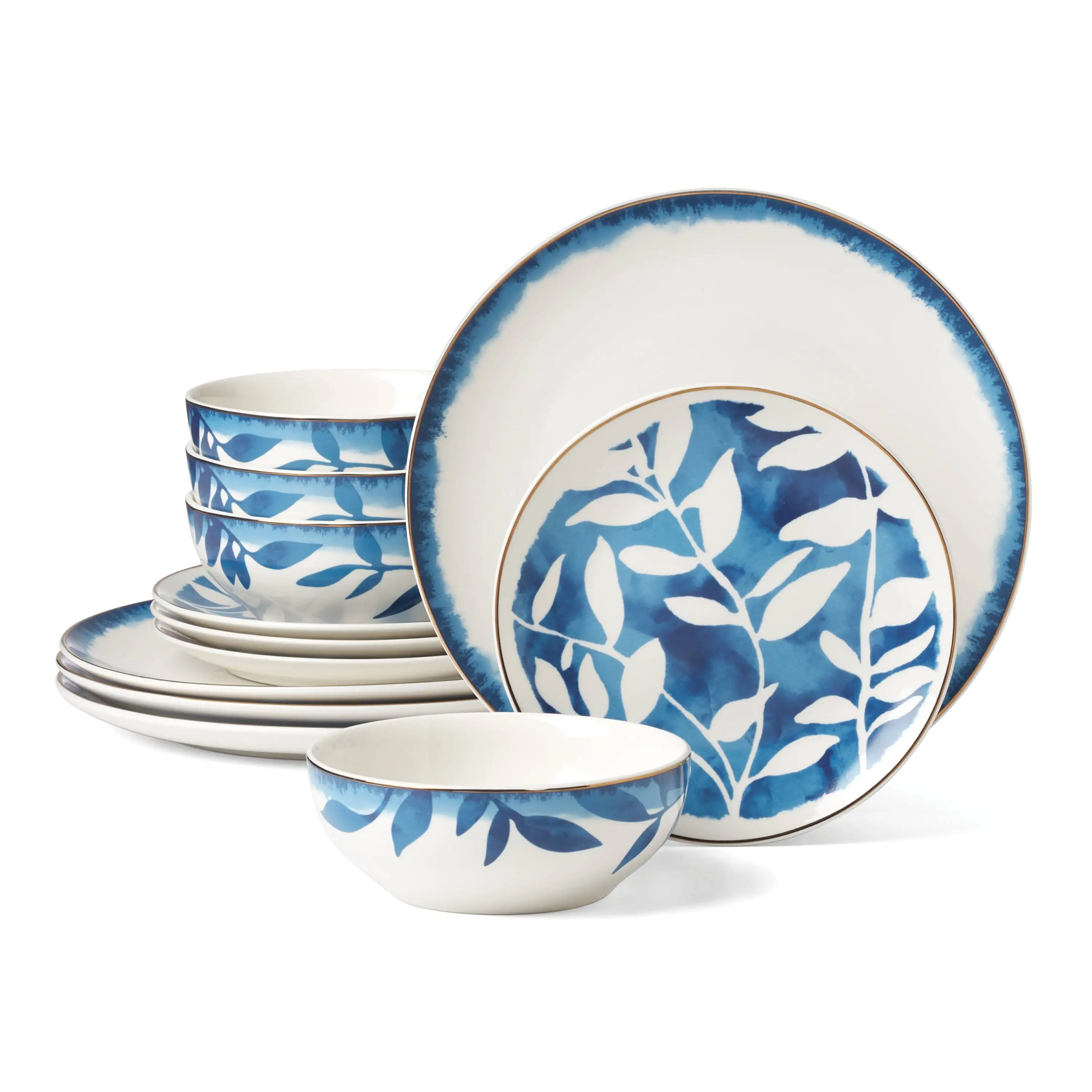 

Aura Blue White Porcelain Tableware Set 12-Piece Service for Four