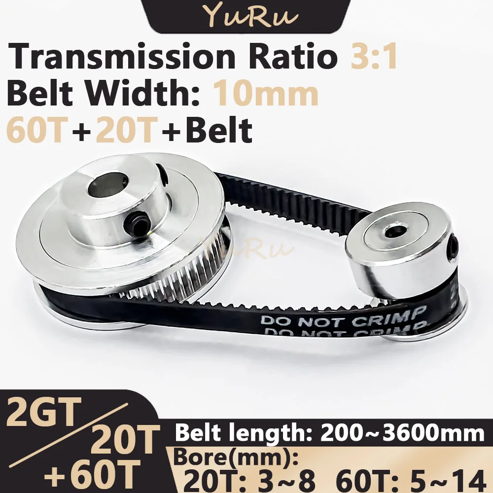 

GT2 2M 20 60Teeth 2GT 20T 60T Timing Pulley Belt Set Bore 3~14mm Belt Width 10mm Tensioning Wheel Synchronous 3D Printer Parts