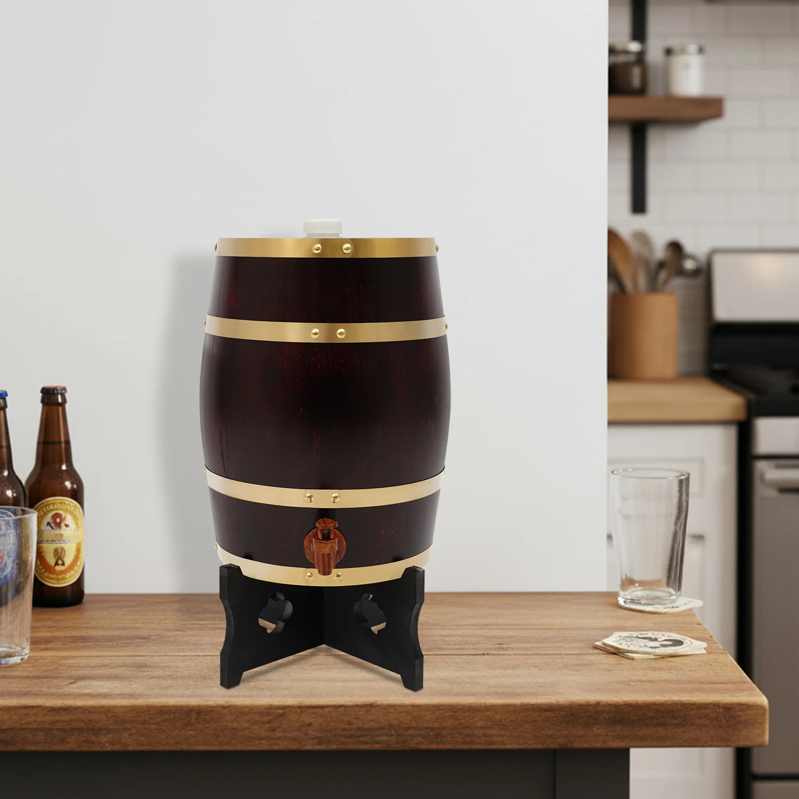 

2.64Gal Vintage Color Wine Barrel Tabletop Assembly Vertical Wooden Wine Barrel Homes Hotels Bars Kitchens