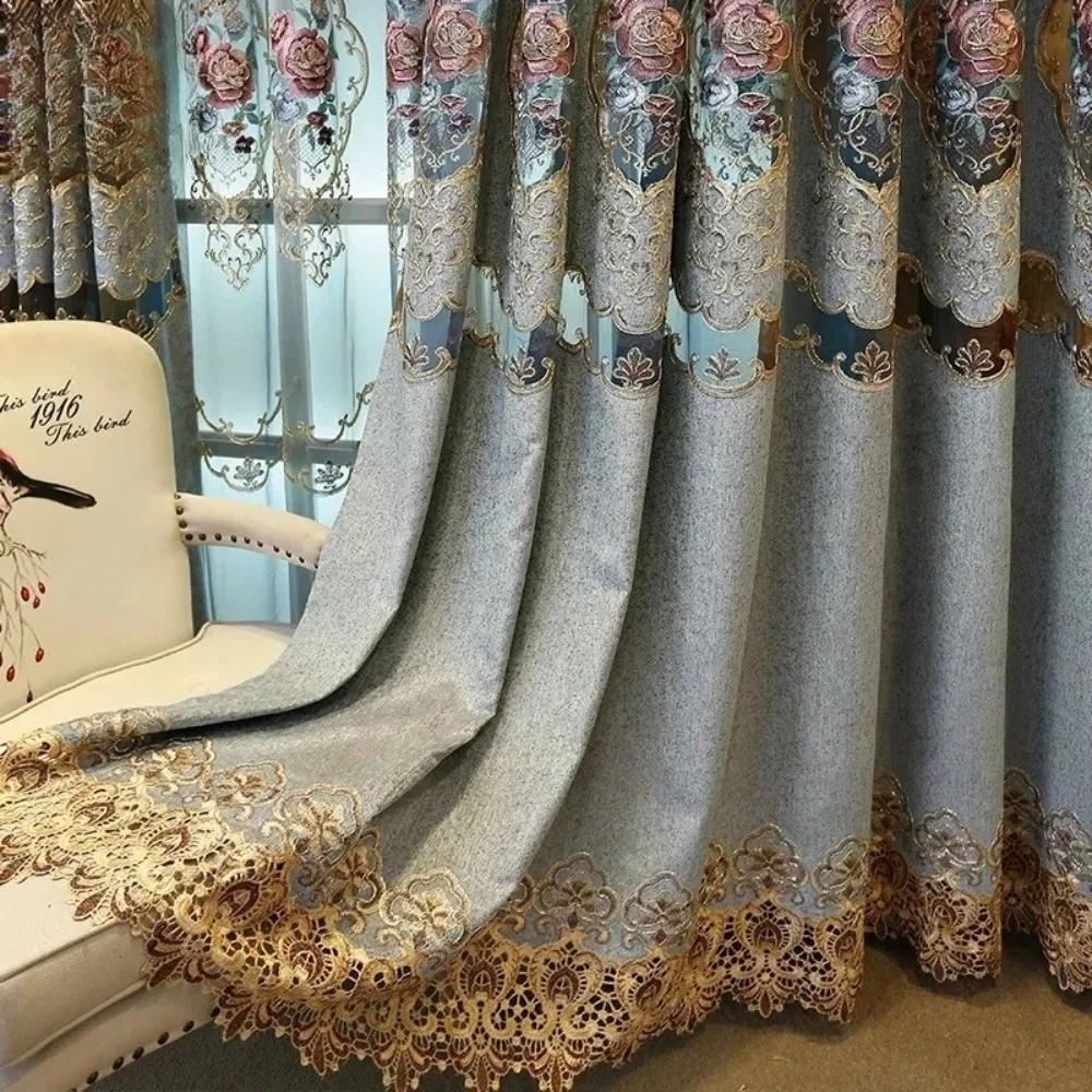 

Европейские роскошные полые шторы из синели с вышивкой для гостиной, спальни, столовой, виллы, готовые элитные шторы
