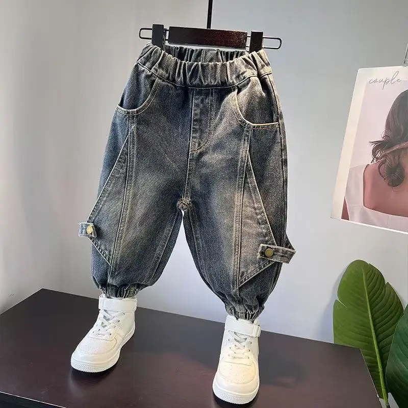 

2025 New Spring and Autumn Children's Jeans Fashion Kids Trousers New Style Boys' Washed and Used Pants 90-150CM