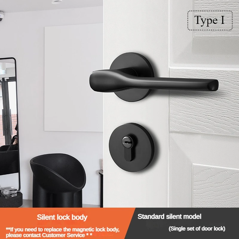 Indoor bedroom black solid wood door handle split lock, household door lock, universal lock, silent lock