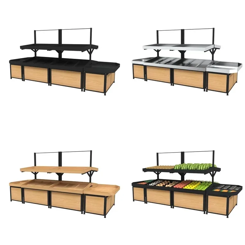 Supermarket Heavy Duty Stainless Steel Fresh Fruit Vegetable Display Stand Multi Functional Metal Design