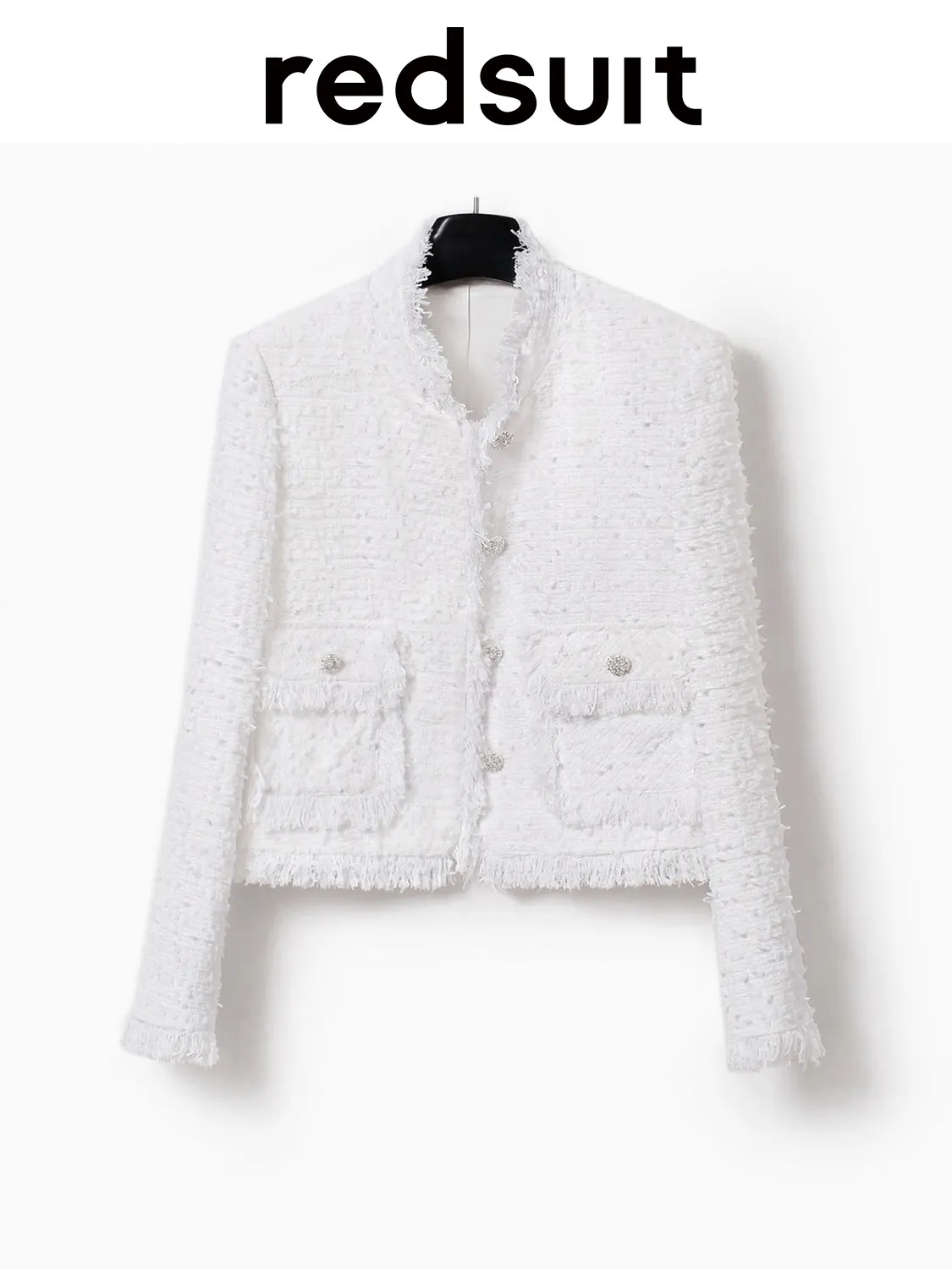 New White tassel border tweed symmetrical pocket jacket, fashionable and exquisite top Custom Sizes