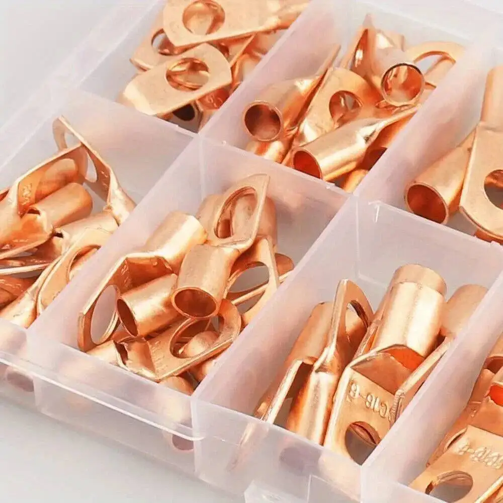

60Pcs Battery LUGS TERMINALS Bare Copper Ring Connector Wire Gauge