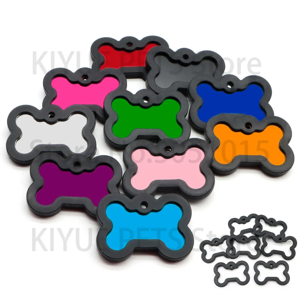 100Pcs Personalize Rubber Silencer Bone Aluminium Pendant Charms Pet Customization Engravable Blank Tags Anti-lost Nameplate