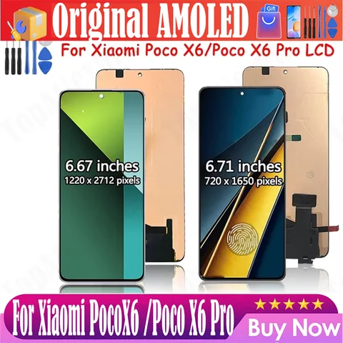 Original 6.67 "AMOLED pour Xiaomi PocoX6 /Poco X6 Pro pantalon Lcd écran tactile numériseur assemblée pièces de rechange