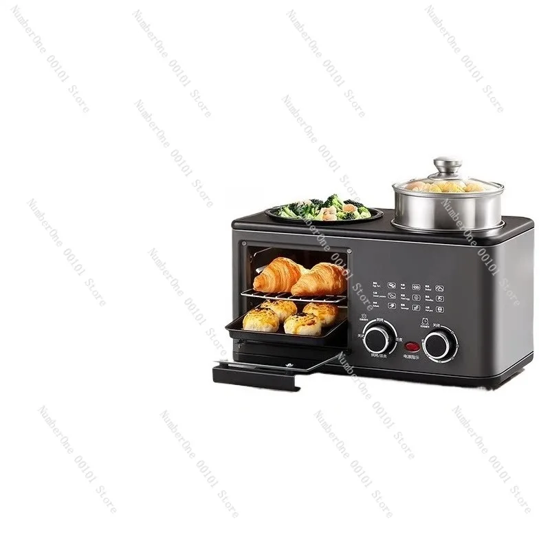 4 in 1 Breakfast Maker Multifunction Home Mini Oven Toaster Steak Grill Steamer Cooker Compact Kitchen Appliance Lazy Morning