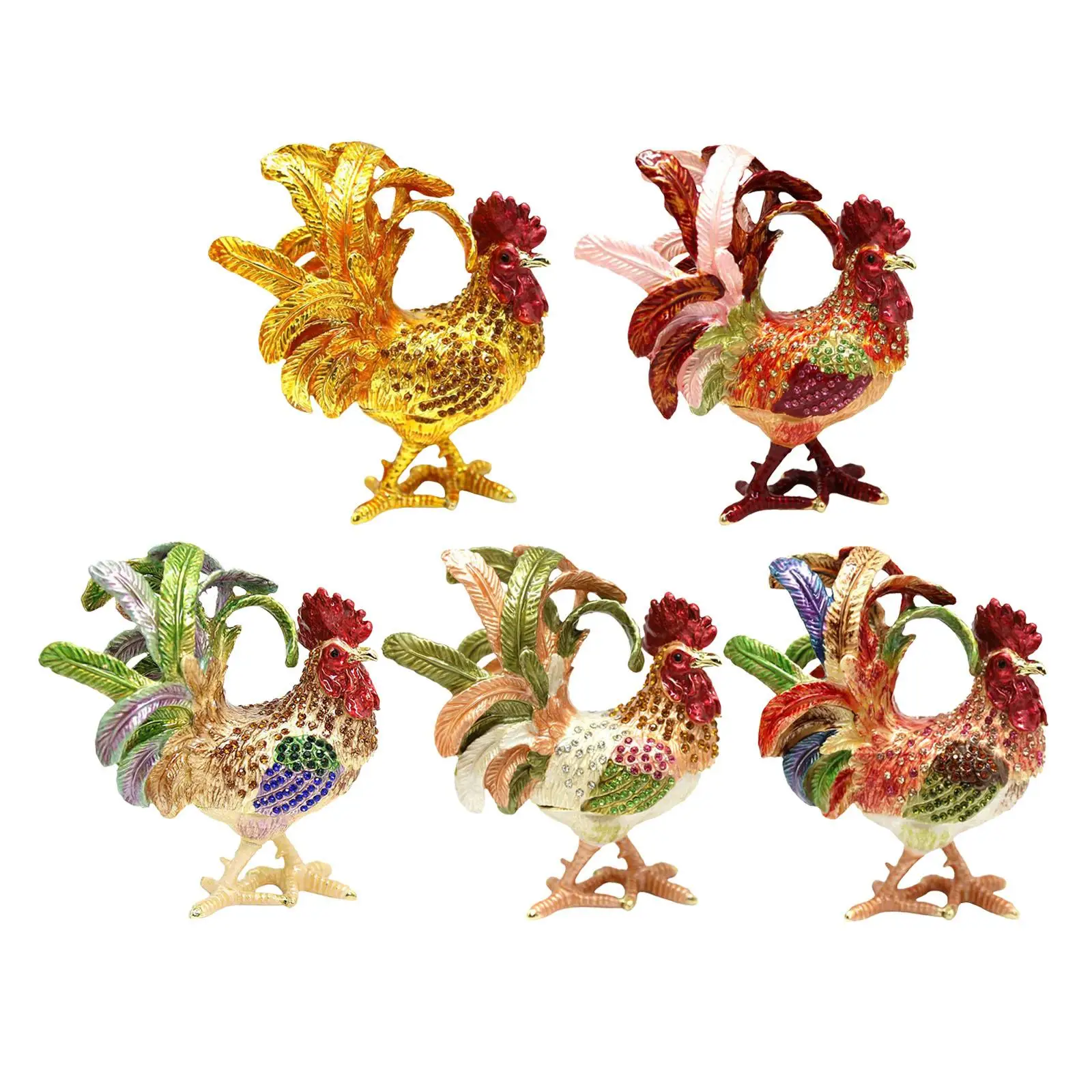 Enameled Jewelry Box Enamel Rooster Trinket Box for Bracelet Pendant Charms