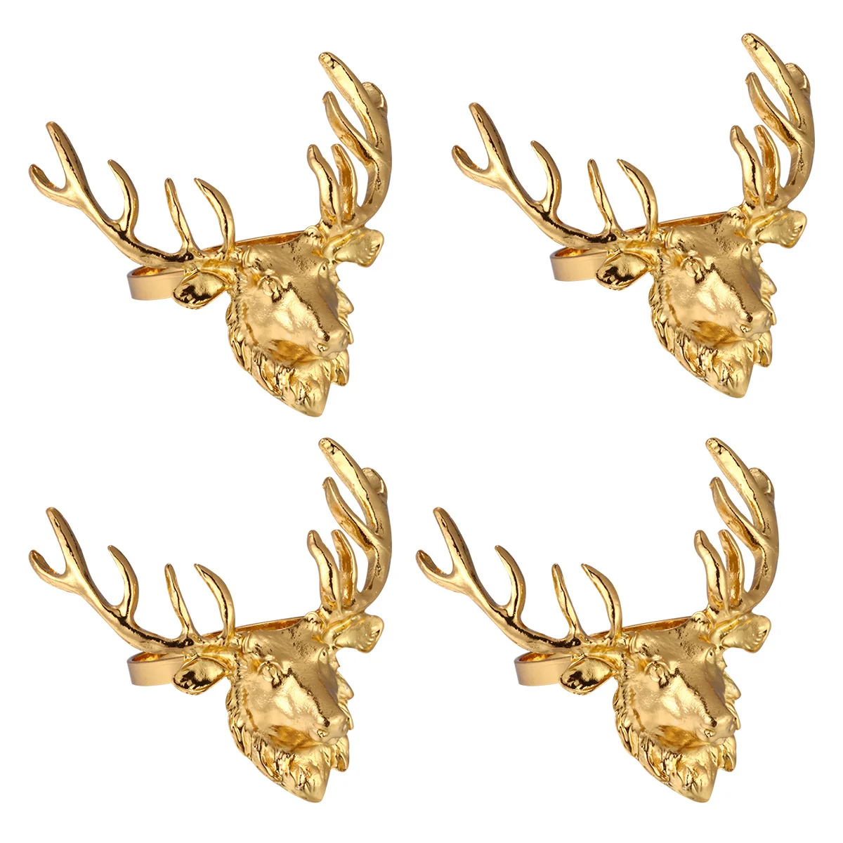 

4Pcs Christmas Deer Head Napkin Buckles Alloy Napkin Holders Party Dinner Table Decorations Festive Rings Table Supplies