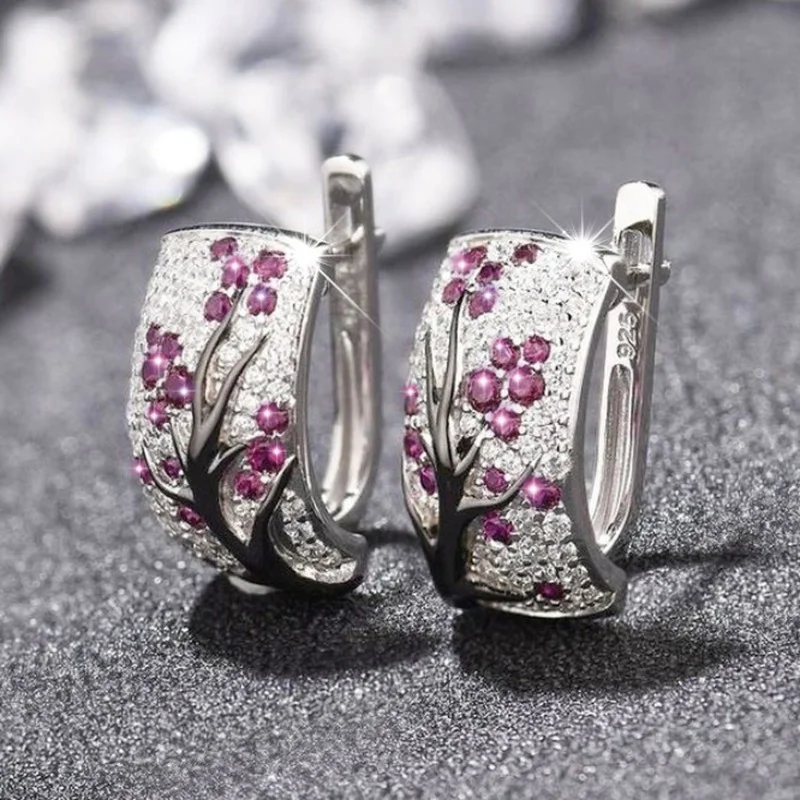 Delicate Flowers Full of Zircon Earrings, Fashionable Plum Blossom Branch Women\'s Earrings, Wedding Women\'s Jewelry Earrings