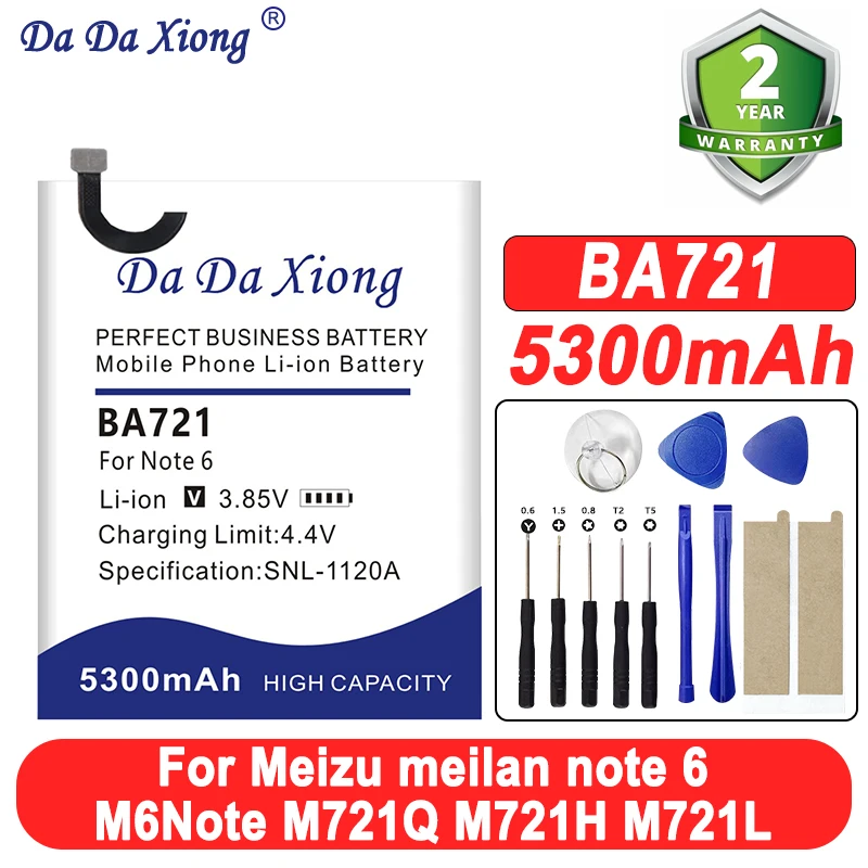 

Новый аккумулятор BA721 5300 мАч, детали для смартфона Meizu Meilan Note6 M6 Note M721Q M721H M721L