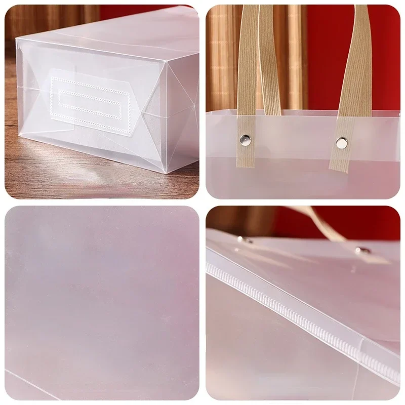 10/20pcs PVC Transparent Gift Bag with Handles Clear Tote PP Frosted Plastic Shopping Tote Bag Clothing Drinks Packaging