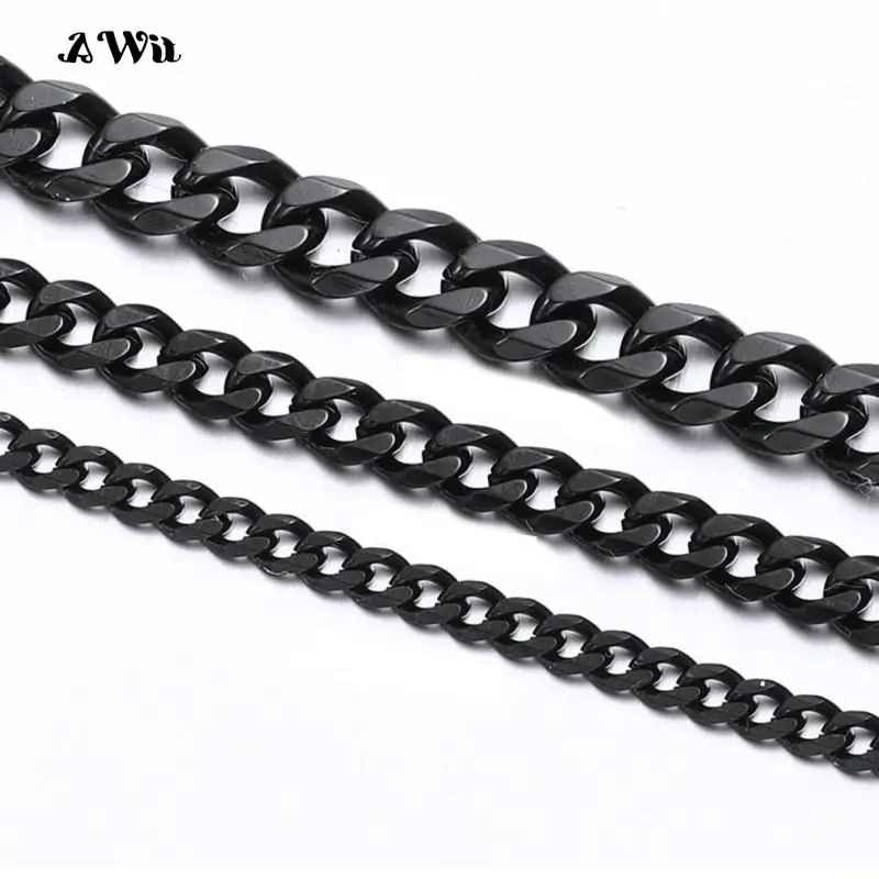 AWit 3MM5MM7MM Cuban Link Chain Stainless Steel Necklace Waterproof 18 K Gold Plated Punk Men Women Jewelry DIY Accessories