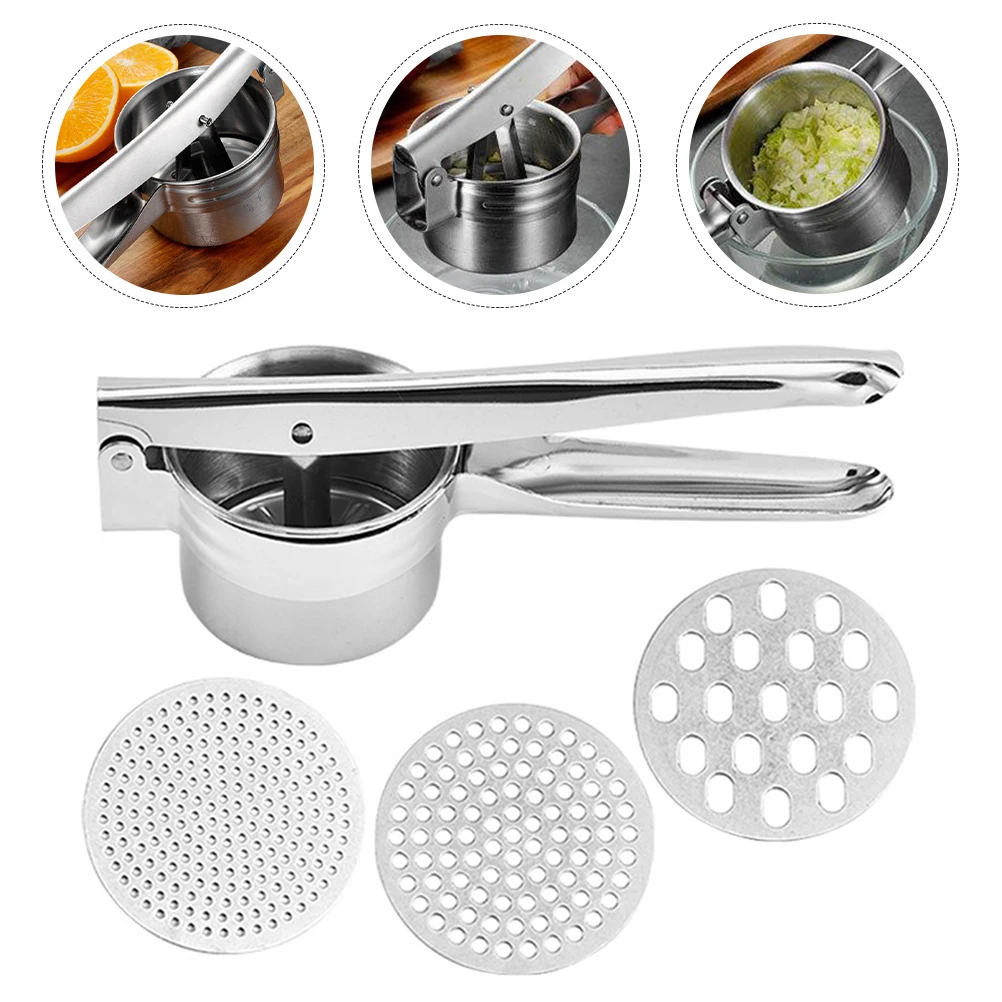 

Stainless Steel Potato Masher Multi-Function Manual Ricer for Potatoes Sweet Potatoes Yams Pumpkins Easy Clean Curved Holes