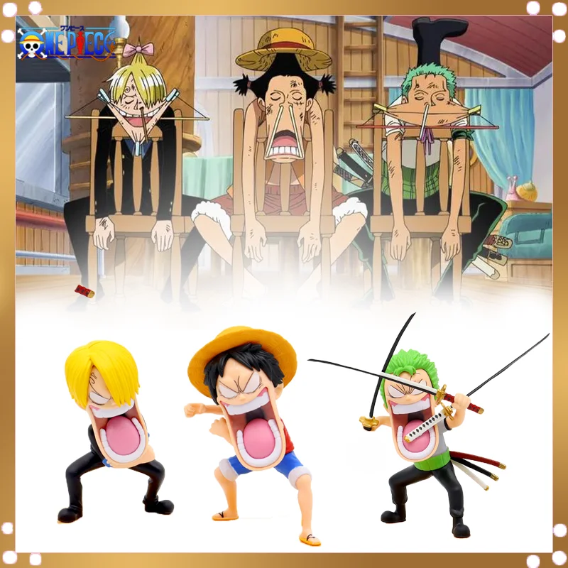 

One Piece Anime Figure Monkey Roronoa Zoro D Luffy Three Captains Sanji Action Figure The Hungry Trio Statue PVC 10cm Model Toys