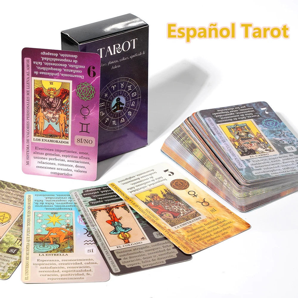 Tarot español para principiantes, Tarot con significado en ellos en las tarjetas, palabras clave, Chakra invertida, elemento del