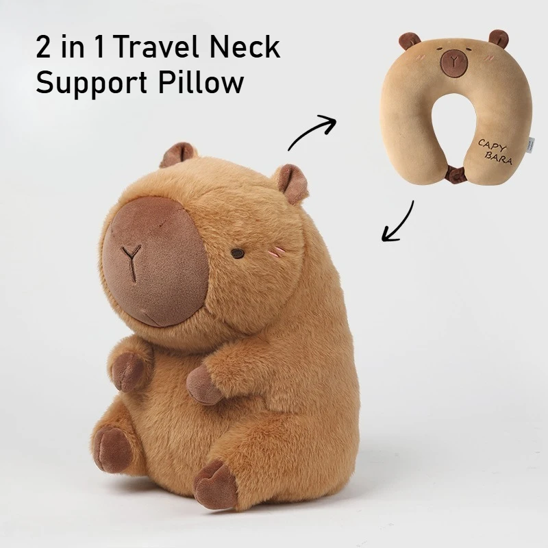 Portable Kawaii Capybara U-Shaped Plush Pillow 2 In 1 Travel Neck Support Pillow Cute Plush Throw Pillow Office Chair Cushions