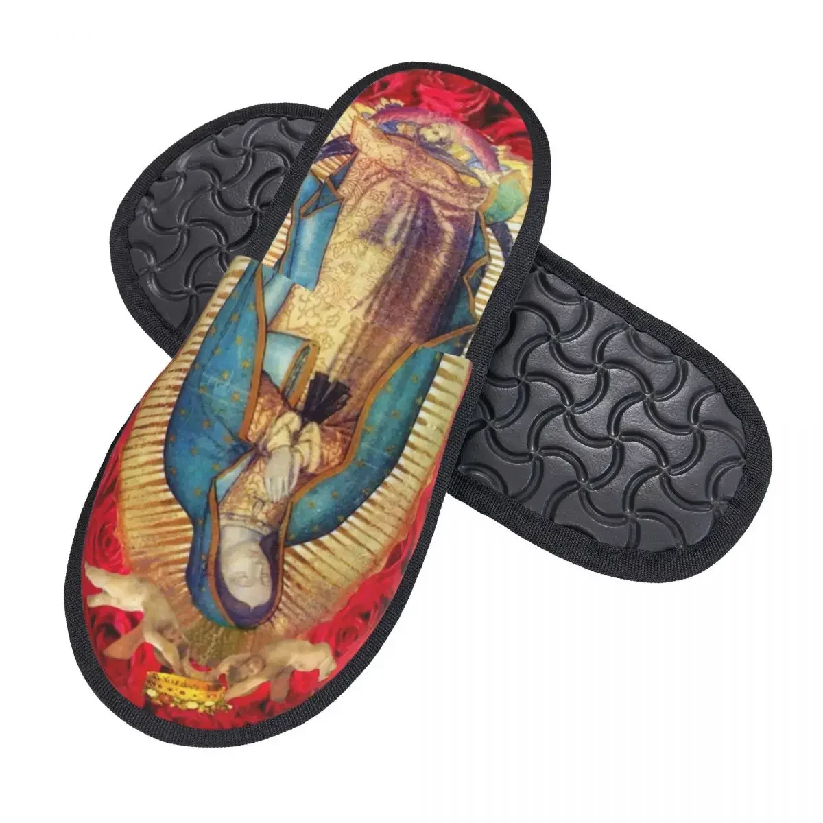 Custom Guadalupe Virgin Mary With Flowers Soft Memory Foam House Slippers Women Catholic Cozy Warm Anti-Skid Slipper