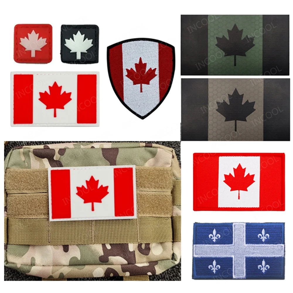 Canada Flag Embroidered Patch IR Reflective Canadian Flags Maple Leaf Patches 3D PVC Rubber Luminous Tactical Appliques Badges