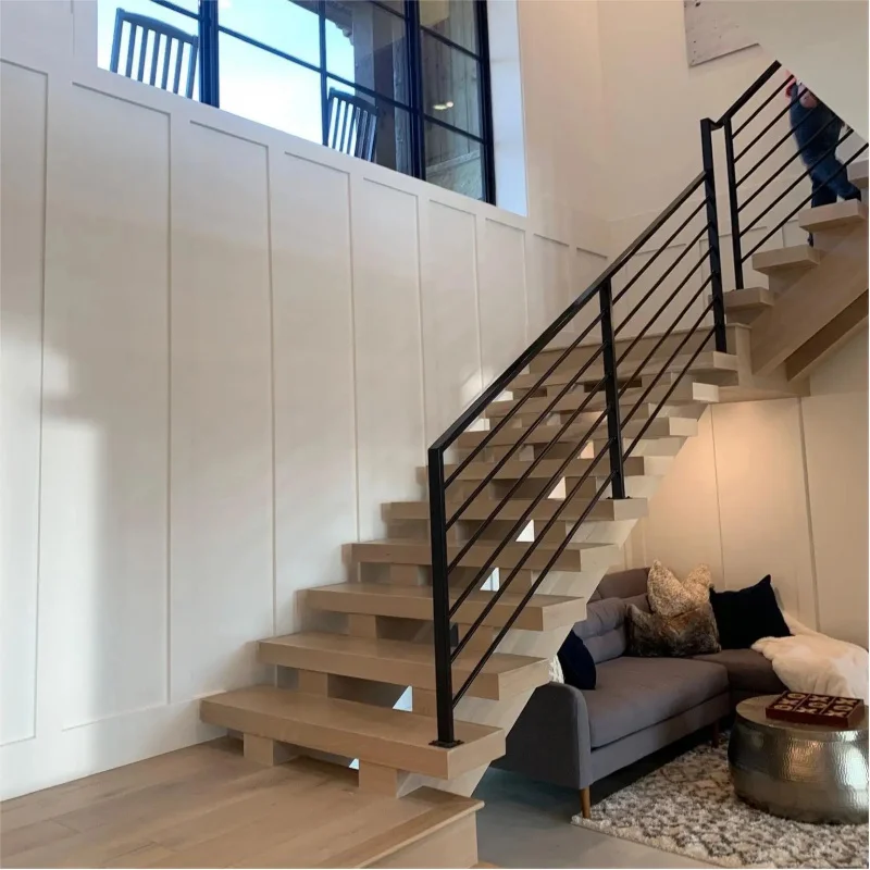 custom.Rectangular Tube Straight Staircase with Steel Structure Custom Made Modern Residential Projects