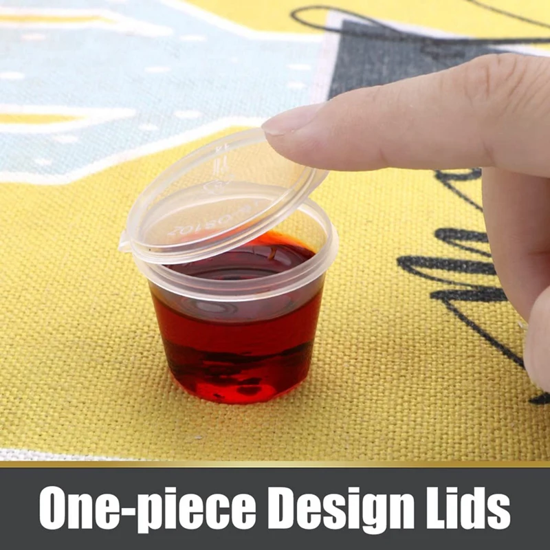 علبة تعبئة 100 قطعة حاويات بلاستيكية صغيرة مع أغطية، 25 مل أوعية صلصة صغيرة أوعية بلاستيكية أوعية جيلي لسلطات الصلصة