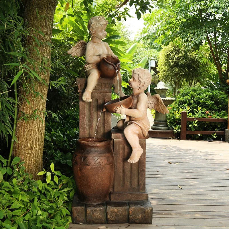 Angel Fountain Outdoor Water Feature European Style Courtyard Decor For Garden Landscape Arrangement Flowing Water