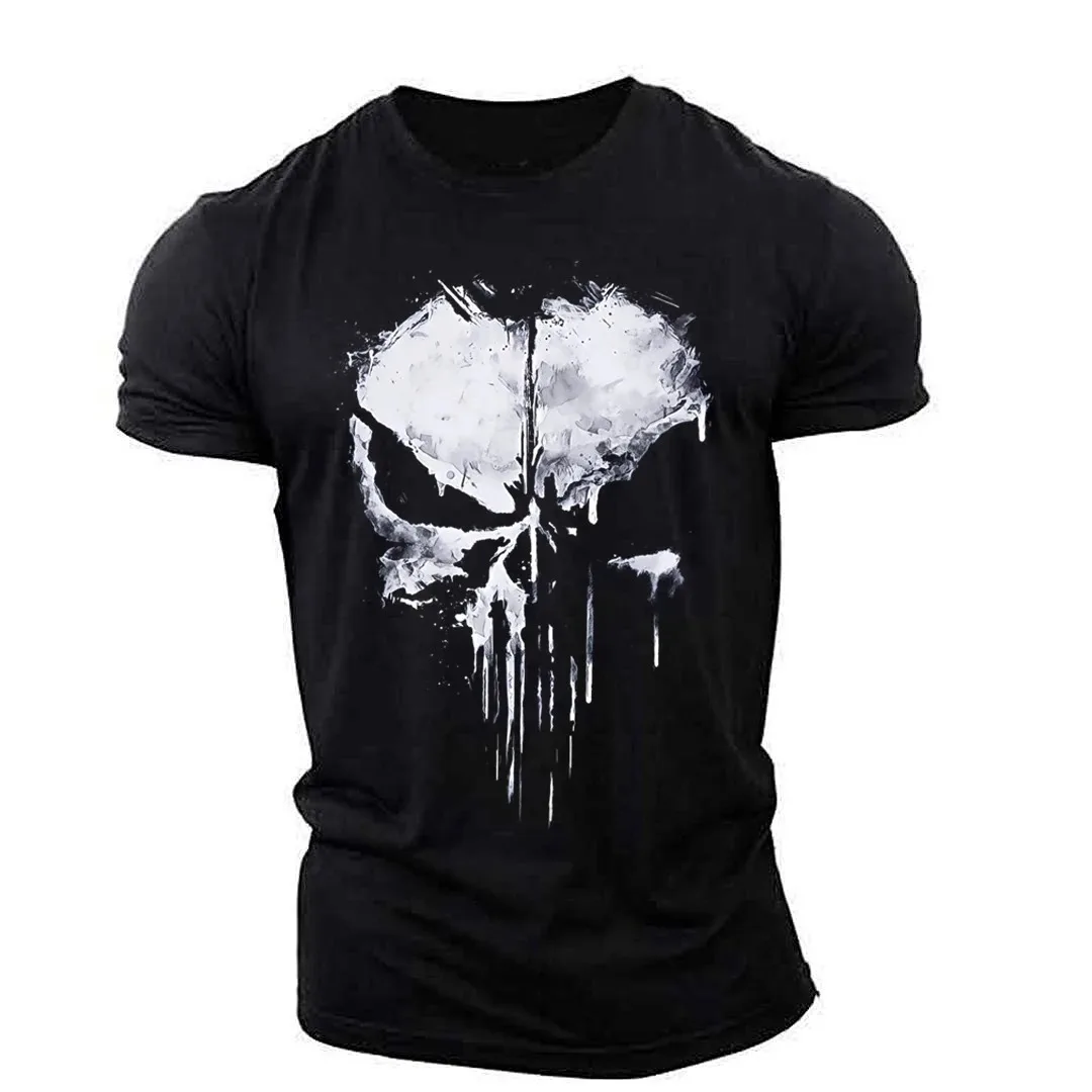 Punisher Skull Cotton Men\'s T-Shirt Harajuku Street Top Fitness Sportswear Stretch Breathable Oversized Shirt Men\'s Clothing