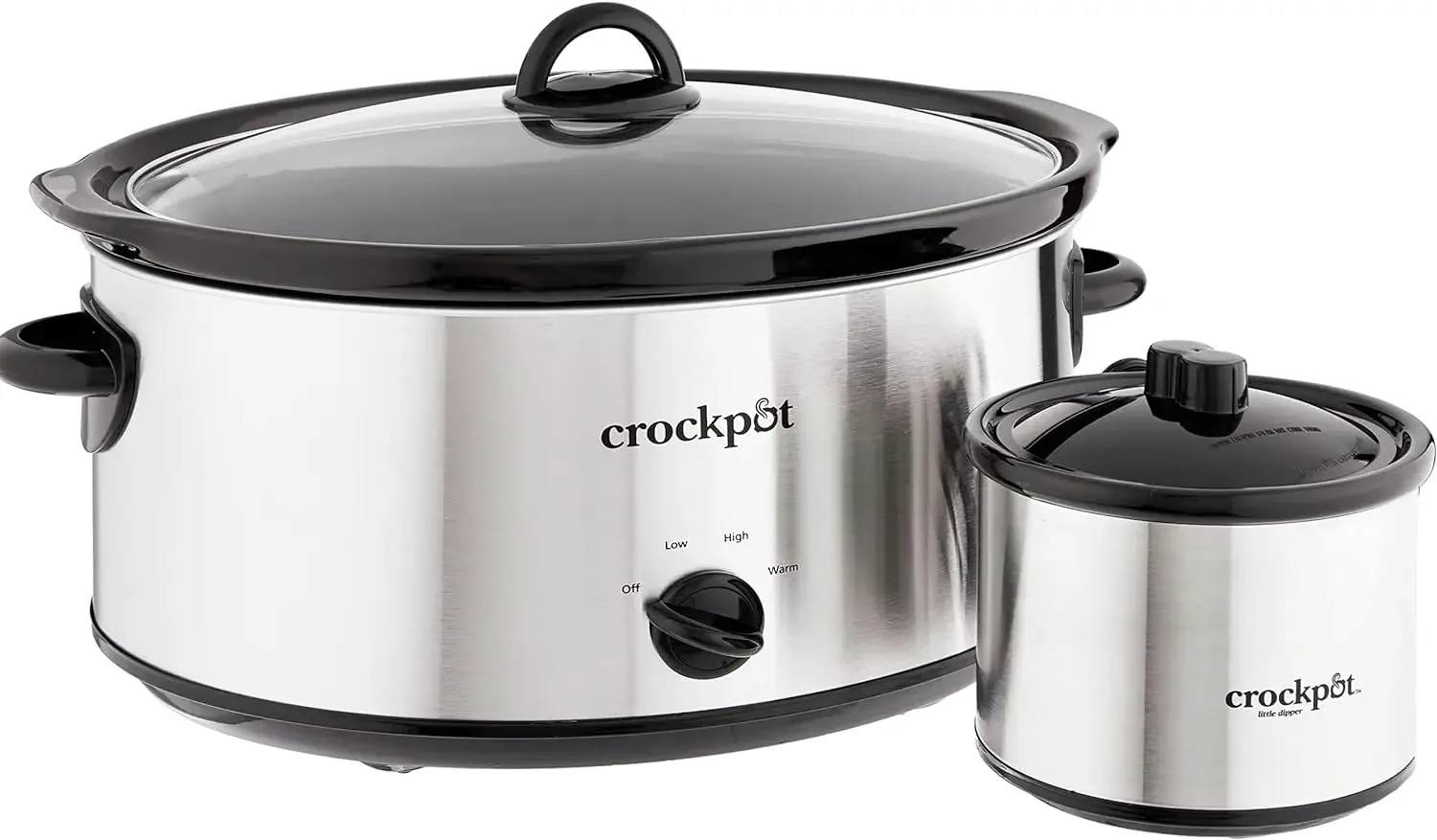 Large 8 Quart Slow Cooker with Small Mini 16 Ounce Portable Food Warmer, Kitchen Appliance Bundles, Stainless Steel