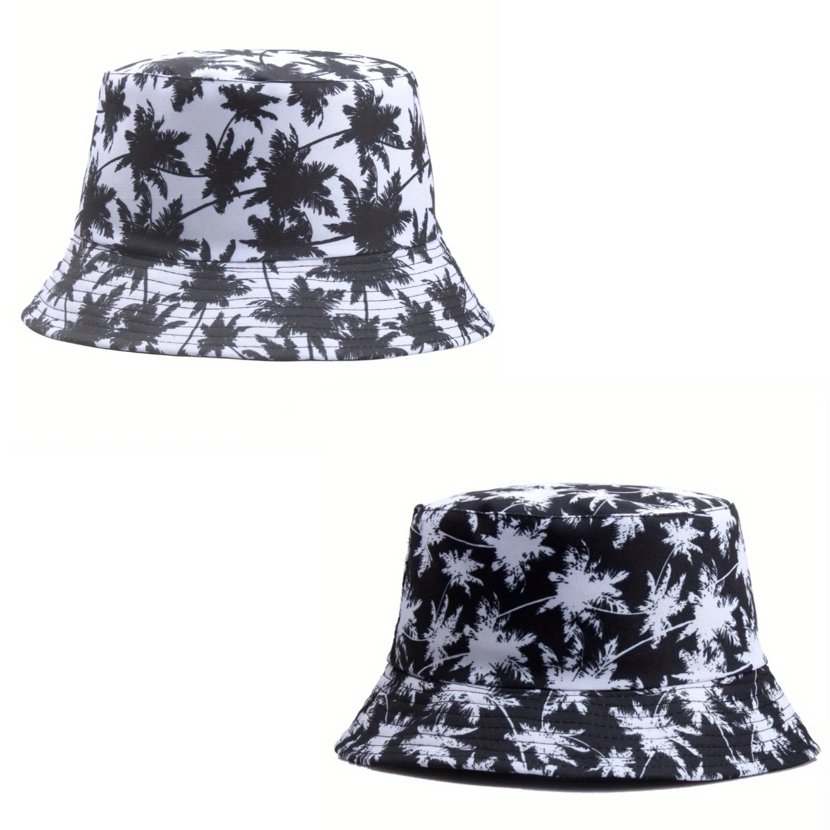 

New Coconut Tree Maple Leaf Printed Bucket Hat Fashion Reversible Fisherman Cap Unisex Outdoor Travel Sunscreen Panama Cap