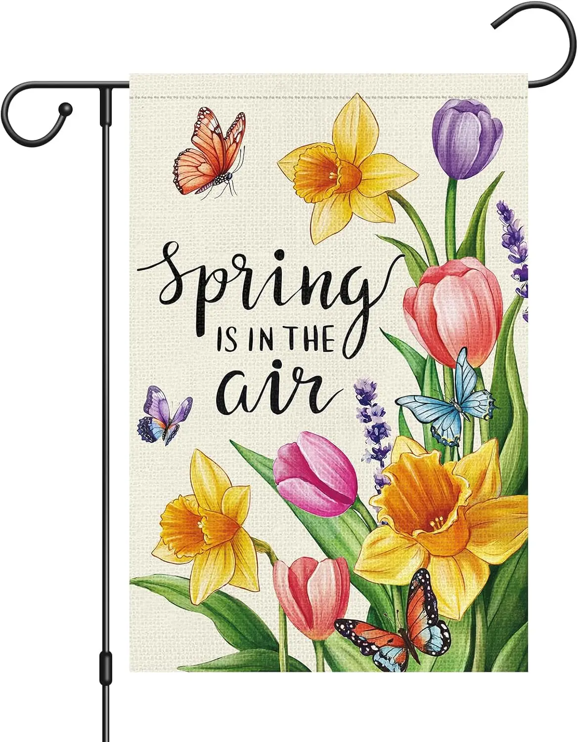 Louise Maelys Welcome Seasonal Garden Flag Spring Is In The Air Flower Daffodil Tulip Butterfly Double Sided 12x18 Inch Flor yyi