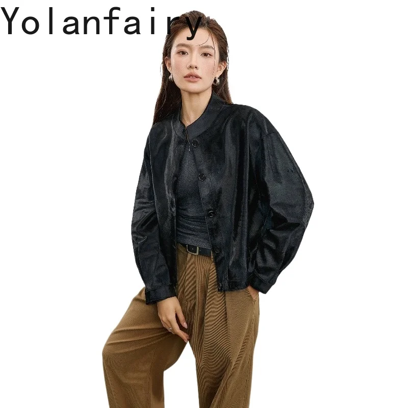 YOLANFAIRY High-end100% Natural Fur Coat Woman Soft Calfskin Shearling Coats Elegant Real Fur Jacket Women Genuine Fur Outerwear