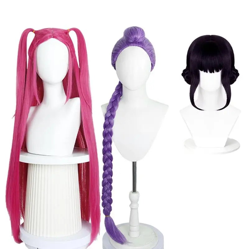 Demon Hunters Dark Purple Wig Short Deep Purple Anime Cosplay synthetic Wig with Bun Bangs for Halloween Costume Party