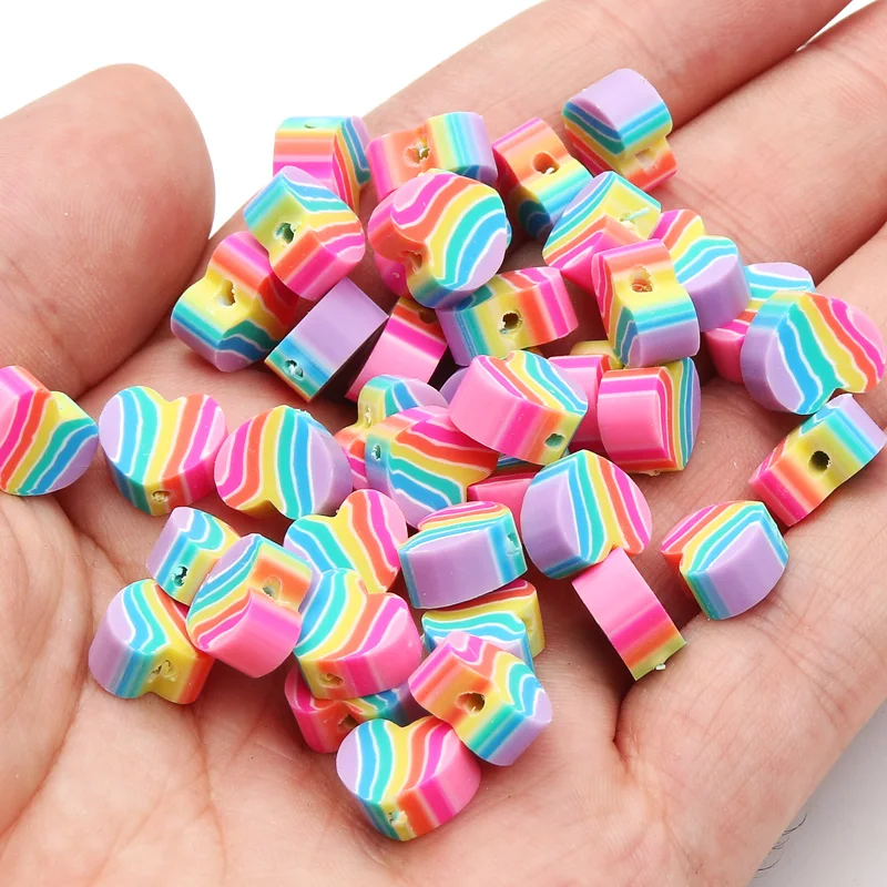 20/50/100pcs Cute Heart Beads Rainbow Polymer Clay Beads Clay Spacer Beads For Jewelry Making Diy Bracelet Earrings Accessories