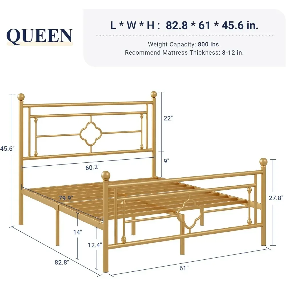 

Metal Platform Bed Frame with Victorian Vintage Headboard and Footboard/Mattress Foundation