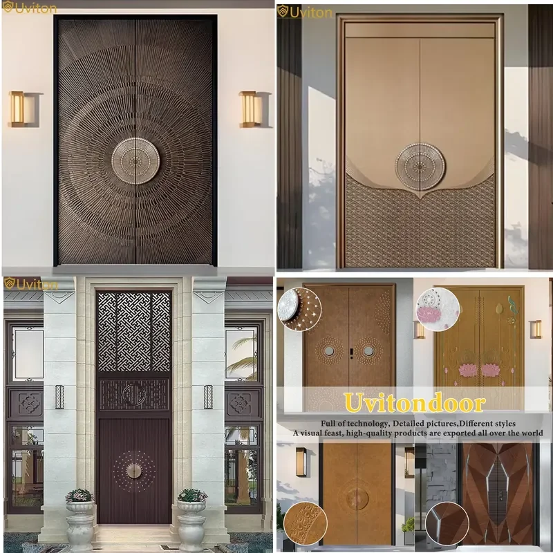 Foshan Doors Uviton Factory Aluminum Entrance Front Entry Doors Villa Double Doors Customized