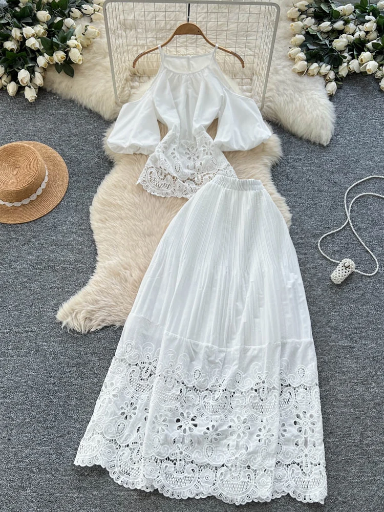 

Ele Two-Piece Women's Set High Waist ter Ne oulder Bared Top And Skirt Comfortable Fit Casual Workwear