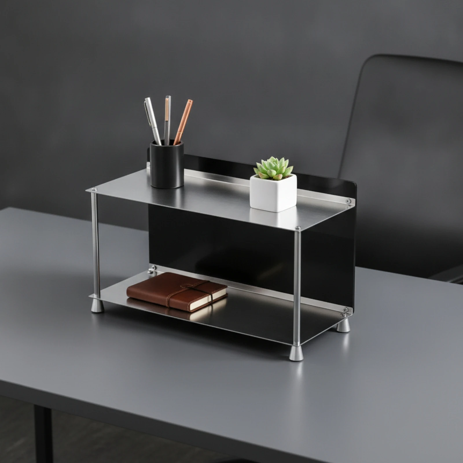 Desktop Storage Rack Open-Frame Desk Organizer Shelf Two-Tier Storage Rack Compact Tabletop Display Shelf Space-Saving