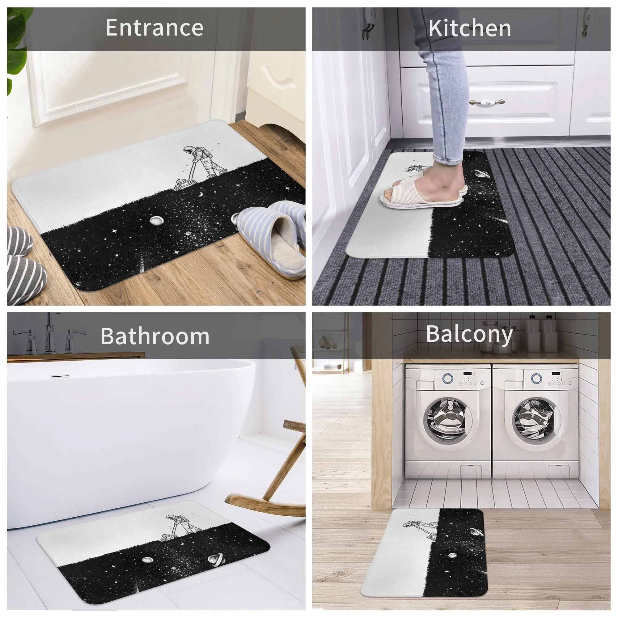 Divertente astronauta taglio spaziale zerbino antiscivolo bagno cucina tappetino camera da letto balcone pavimento porta ingresso tappeto