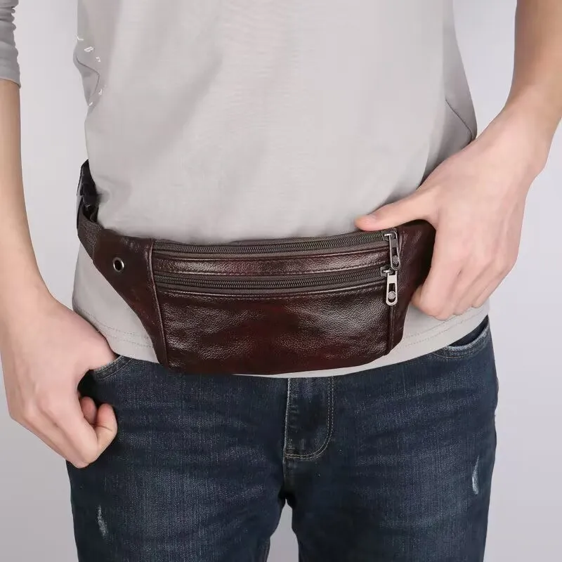 Borsa da uomo in vita Capacità impermeabile in vera pelle di vacchetta da donna con cerniera Borsa da petto per telefono da viaggio per il tempo libero