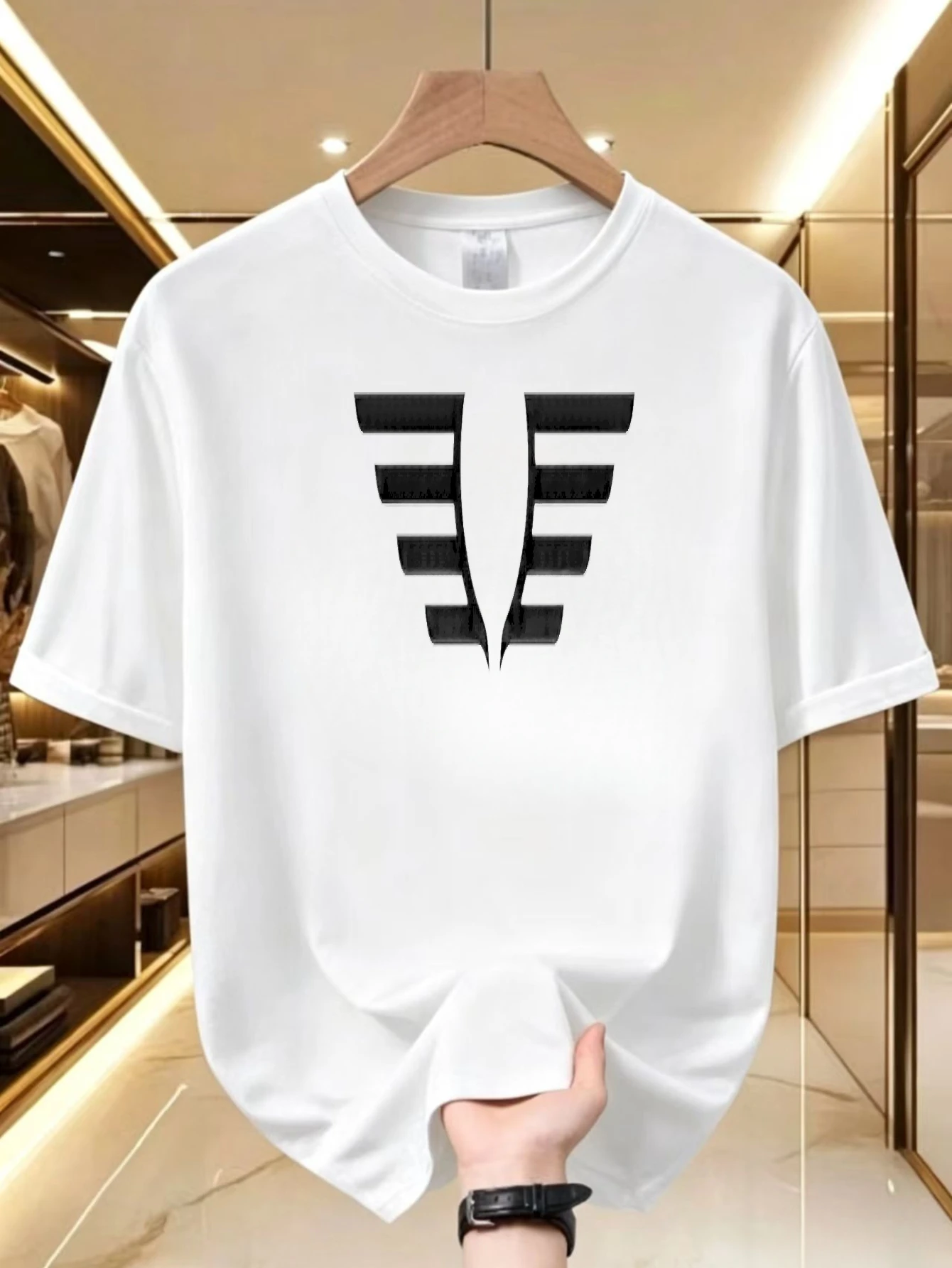 

High-quality Men's Summer New Thick Pure Cotton T-shirt, with Printed Design, Stylish, Breathable, and Sweat-absorbing