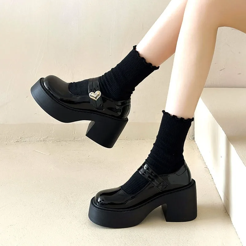 

Chunky Platform High Heels Pumps Women 2025 Spring Autumn Belt Buckle Mary Jane Lolita Shoes Woman Black Beige Cute Party Shoes