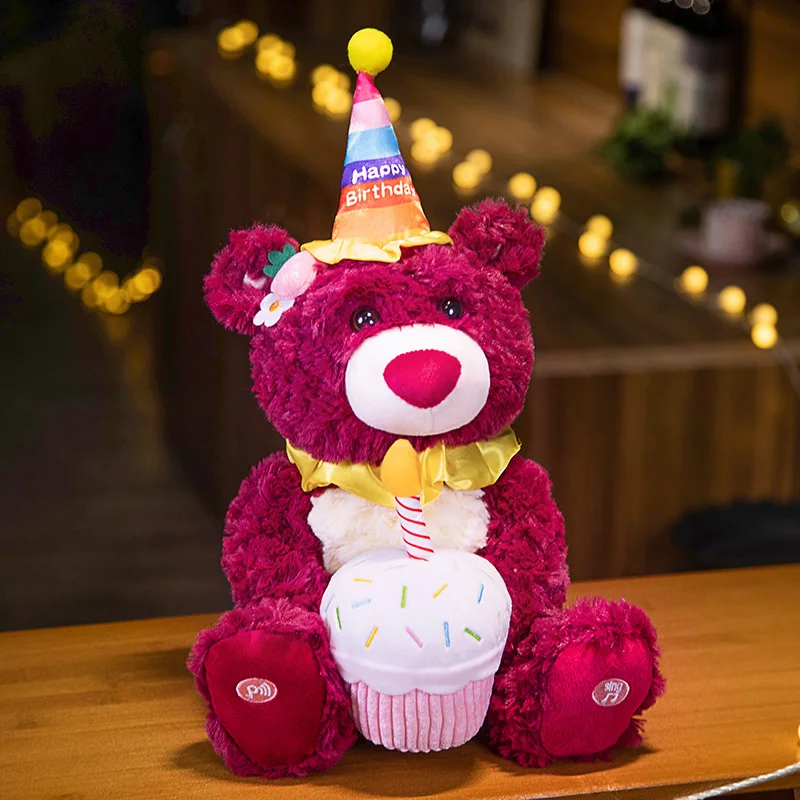 37cm kawaii urso elétrico boneca de pelúcia aniversário bonito chapéu urso cantar jogo interativo decoração para casa presente do miúdo brinquedos educação precoce do bebê