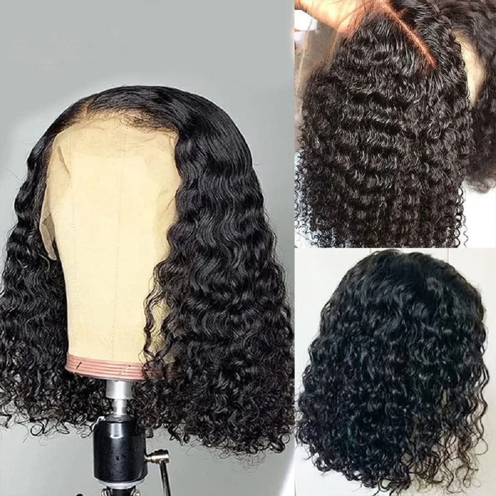 

14 Inch Short Bob Wigs 4x4 Deep Wave Bob Wig Human Hair 200% Density Deep Curly 100% Remy Human Hair Pre Plucked Wet and Wavy