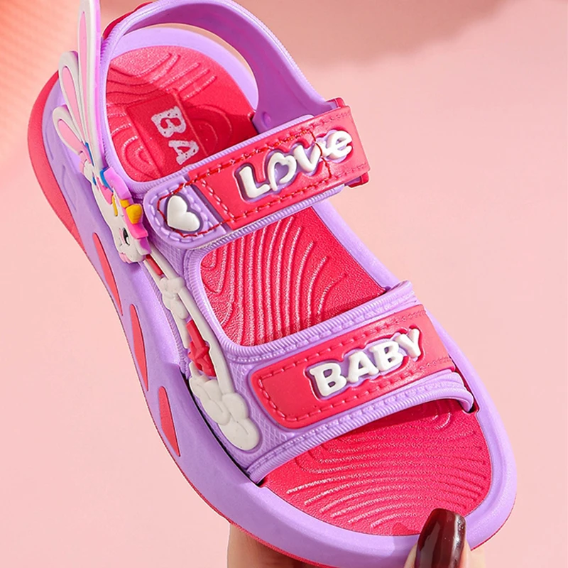 Girls\' Sandals Summer New Cute Princess Sandals Middle and Large Children\'s Beach Shoes Soft soled Girls\' Sports Sandals